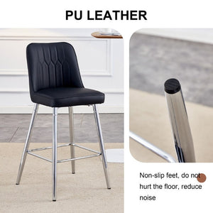 English Elm Modern Black Faux Leather Bar Stools Set of 2 with Silver Metal Legs and Footrest W1151P211979