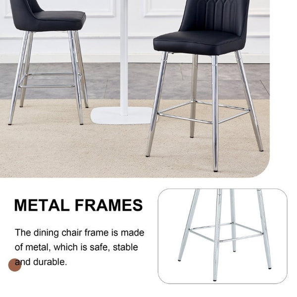 English Elm Modern Black Faux Leather Bar Stools Set of 2 with Silver Metal Legs and Footrest W1151P211979