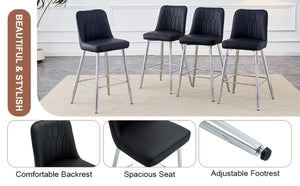 English Elm Modern Black Faux Leather Bar Stools Set of 2 with Silver Metal Legs and Footrest W1151P211979