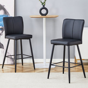 English Elm Modern Pu Leather Channel Back Barstools Set of Two for Kitchen Island or Home Bar Black W1151P212004