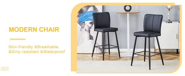 English Elm Modern Pu Leather Channel Back Barstools Set of Two for Kitchen Island or Home Bar Black W1151P212004