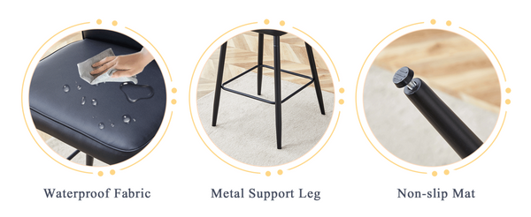 English Elm Modern Pu Leather Channel Back Barstools Set of Two for Kitchen Island or Home Bar Black W1151P212004