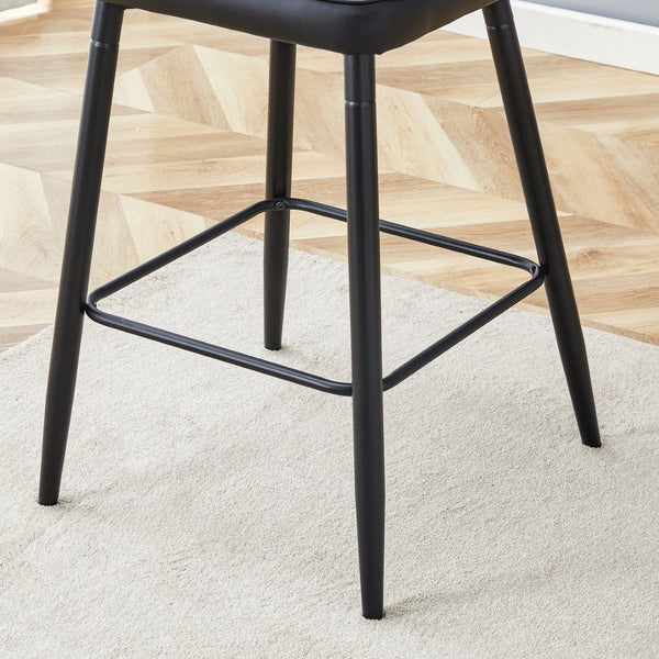 English Elm Modern Pu Leather Channel Back Barstools Set of Two for Kitchen Island or Home Bar Black W1151P212004