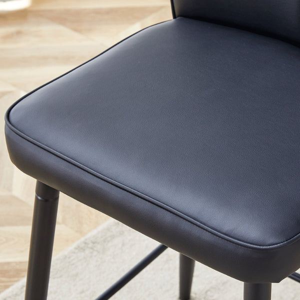 English Elm Modern Pu Leather Channel Back Barstools Set of Two for Kitchen Island or Home Bar Black W1151P212004