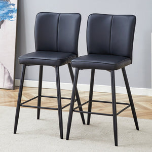 English Elm Modern Pu Leather Channel Back Barstools Set of Two for Kitchen Island or Home Bar Black W1151P212004