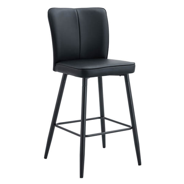 English Elm Modern Pu Leather Channel Back Barstools Set of Two for Kitchen Island or Home Bar Black W1151P212004