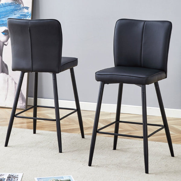 English Elm Modern Pu Leather Channel Back Barstools Set of Two for Kitchen Island or Home Bar Black W1151P212004