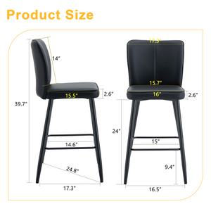 English Elm Modern Pu Leather Channel Back Barstools Set of Two for Kitchen Island or Home Bar Black W1151P212004