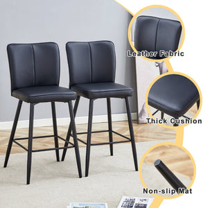 English Elm Modern Pu Leather Channel Back Barstools Set of Two for Kitchen Island or Home Bar Black W1151P212004