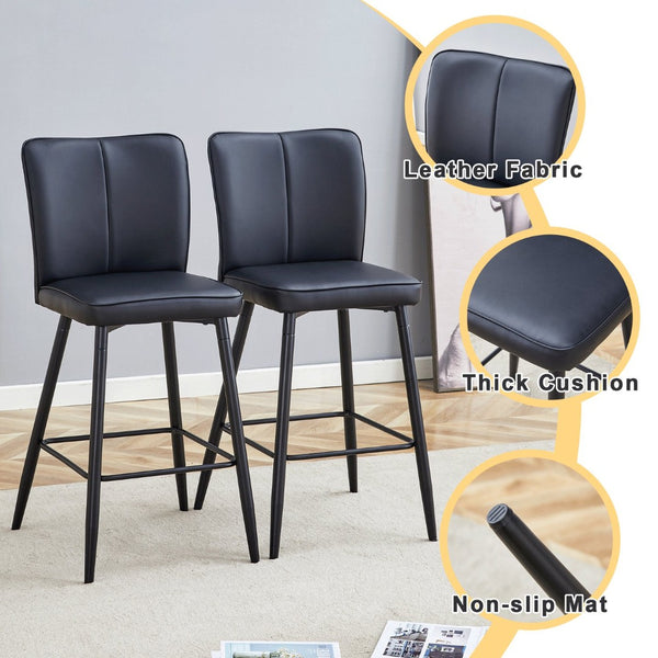 English Elm Modern Pu Leather Channel Back Barstools Set of Two for Kitchen Island or Home Bar Black W1151P212004