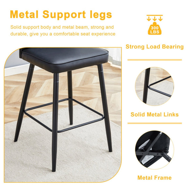 English Elm Modern Pu Leather Channel Back Barstools Set of Two for Kitchen Island or Home Bar Black W1151P212004