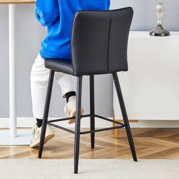 English Elm Modern Pu Leather Channel Back Barstools Set of Two for Kitchen Island or Home Bar Black W1151P212004