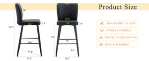 English Elm Modern Pu Leather Channel Back Barstools Set of Two for Kitchen Island or Home Bar Black W1151P212004
