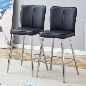 English Elm Modern Pu Leather Channel Back Barstools Set of Two for Kitchen Island or Home Bar Black+Silver W1151P212008