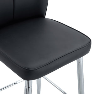 English Elm Modern Pu Leather Channel Back Barstools Set of Two for Kitchen Island or Home Bar Black+Silver W1151P212008