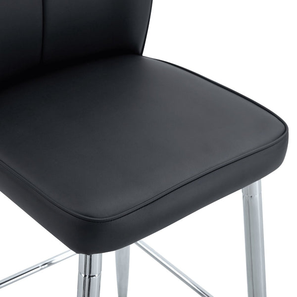 English Elm Modern Pu Leather Channel Back Barstools Set of Two for Kitchen Island or Home Bar Black+Silver W1151P212008