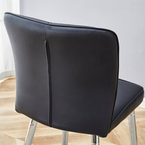 English Elm Modern Pu Leather Channel Back Barstools Set of Two for Kitchen Island or Home Bar Black+Silver W1151P212008