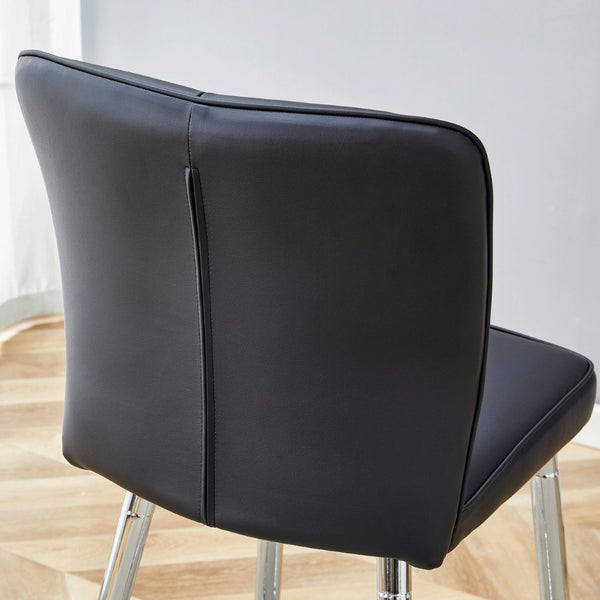 English Elm Modern Pu Leather Channel Back Barstools Set of Two for Kitchen Island or Home Bar Black+Silver W1151P212008