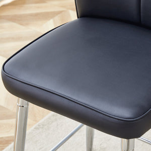 English Elm Modern Pu Leather Channel Back Barstools Set of Two for Kitchen Island or Home Bar Black+Silver W1151P212008