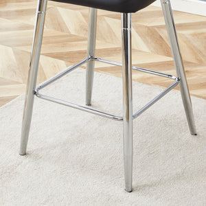 English Elm Modern Pu Leather Channel Back Barstools Set of Two for Kitchen Island or Home Bar Black+Silver W1151P212008