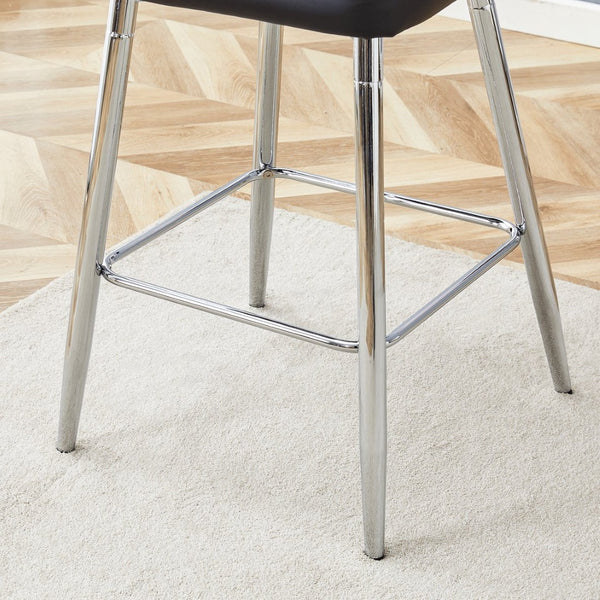 English Elm Modern Pu Leather Channel Back Barstools Set of Two for Kitchen Island or Home Bar Black+Silver W1151P212008