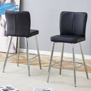 English Elm Modern Pu Leather Channel Back Barstools Set of Two for Kitchen Island or Home Bar Black+Silver W1151P212008