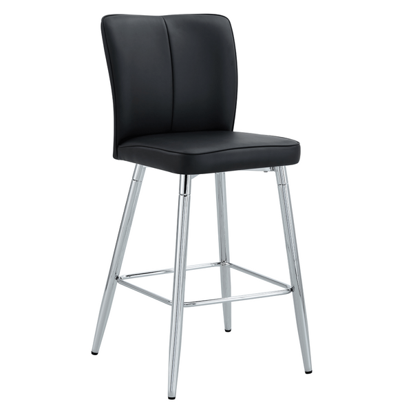 English Elm Modern Pu Leather Channel Back Barstools Set of Two for Kitchen Island or Home Bar Black+Silver W1151P212008