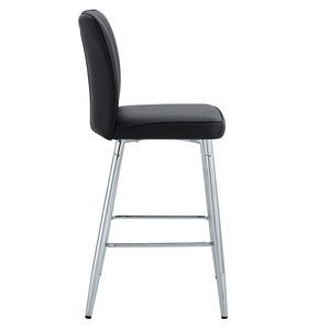 English Elm Modern Pu Leather Channel Back Barstools Set of Two for Kitchen Island or Home Bar Black+Silver W1151P212008
