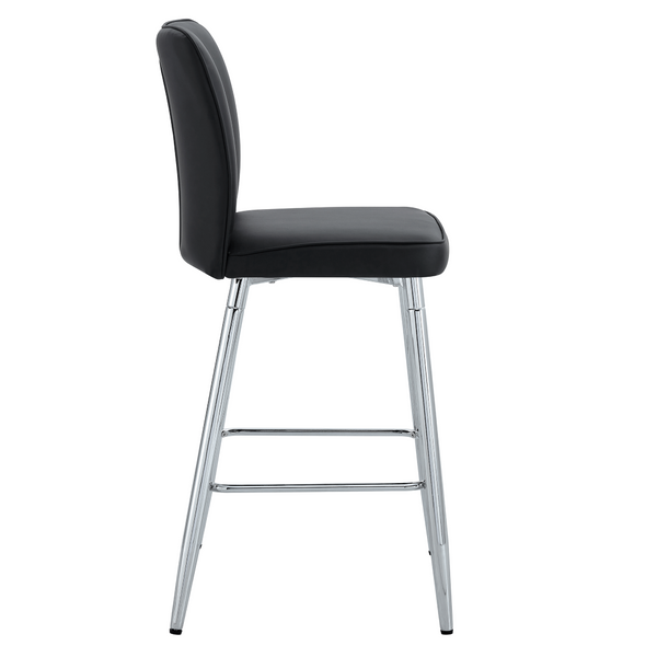 English Elm Modern Pu Leather Channel Back Barstools Set of Two for Kitchen Island or Home Bar Black+Silver W1151P212008