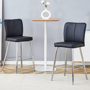 English Elm Modern Pu Leather Channel Back Barstools Set of Two for Kitchen Island or Home Bar Black+Silver W1151P212008