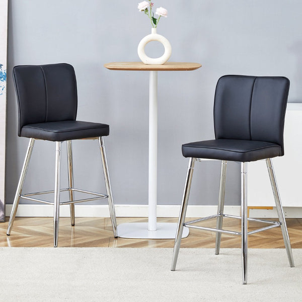 English Elm Modern Pu Leather Channel Back Barstools Set of Two for Kitchen Island or Home Bar Black+Silver W1151P212008