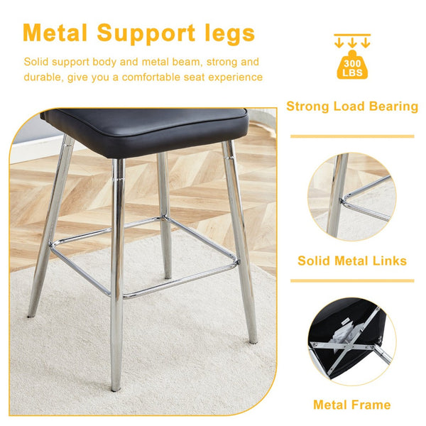 English Elm Modern Pu Leather Channel Back Barstools Set of Two for Kitchen Island or Home Bar Black+Silver W1151P212008