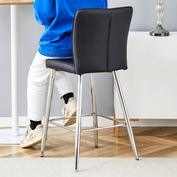 English Elm Modern Pu Leather Channel Back Barstools Set of Two for Kitchen Island or Home Bar Black+Silver W1151P212008