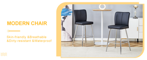 English Elm Modern Pu Leather Channel Back Barstools Set of Two for Kitchen Island or Home Bar Black+Silver W1151P212008