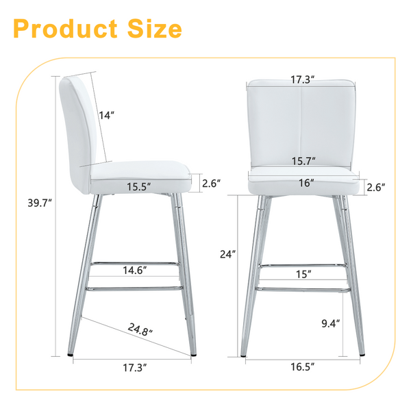 English Elm Modern Pu Leather Channel Back Barstools Set of Two for Kitchen Island or Home Bar W1151P212010