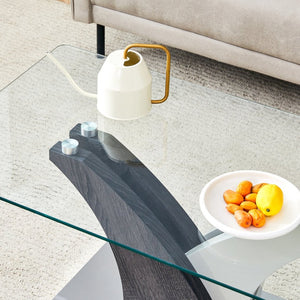 English Elm Rectangular Glass Top Coffee Table with Sculptural Two-tone Mdf Legs for Living Rooms W1151P216454