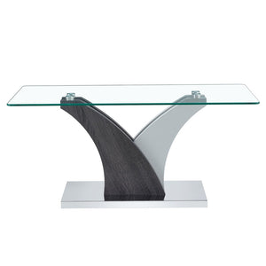 English Elm Rectangular Glass Top Coffee Table with Sculptural Two-tone Mdf Legs for Living Rooms W1151P216454