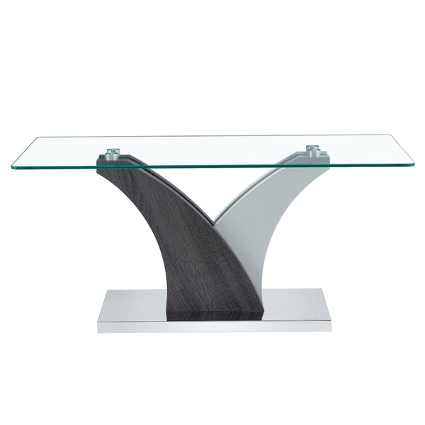 English Elm Rectangular Glass Top Coffee Table with Sculptural Two-tone Mdf Legs for Living Rooms W1151P216454