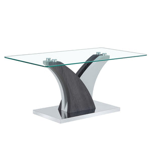 English Elm Rectangular Glass Top Coffee Table with Sculptural Two-tone Mdf Legs for Living Rooms W1151P216454