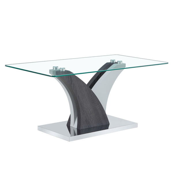 English Elm Rectangular Glass Top Coffee Table with Sculptural Two-tone Mdf Legs for Living Rooms W1151P216454