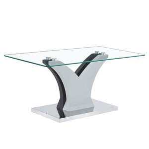 English Elm Rectangular Glass Top Coffee Table with Sculptural Two-tone Mdf Legs for Living Rooms W1151P216454