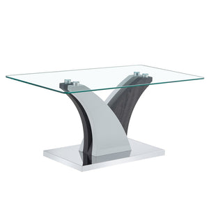 English Elm Rectangular Glass Top Coffee Table with Sculptural Two-tone Mdf Legs for Living Rooms W1151P216454