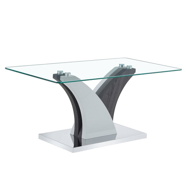English Elm Rectangular Glass Top Coffee Table with Sculptural Two-tone Mdf Legs for Living Rooms W1151P216454