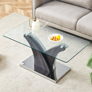English Elm Rectangular Glass Top Coffee Table with Sculptural Two-tone Mdf Legs for Living Rooms W1151P216454
