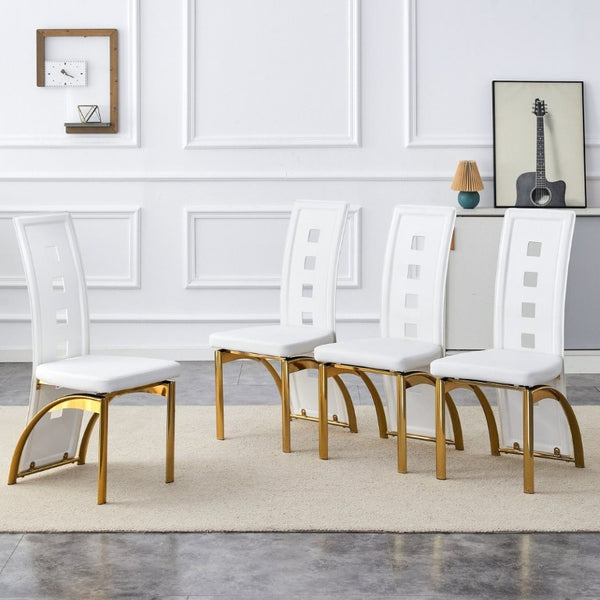 English Elm Modern Minimalist White Saddleback Dining Chairs with Golden Legs Set of 4 W1151P233616