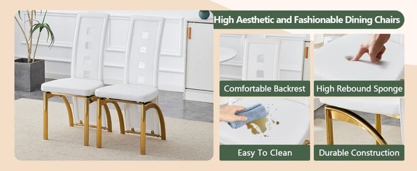 English Elm Modern Minimalist White Saddleback Dining Chairs with Golden Legs Set of 4 W1151P233616
