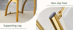 English Elm Modern Minimalist White Saddleback Dining Chairs with Golden Legs Set of 4 W1151P233616