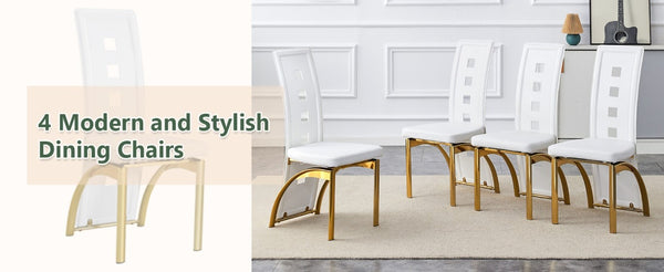 English Elm Modern Minimalist White Saddleback Dining Chairs with Golden Legs Set of 4 W1151P233616