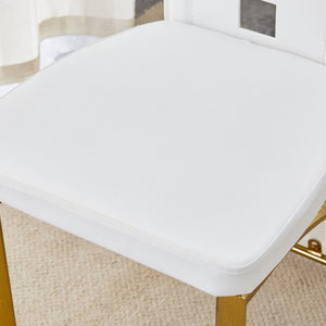 English Elm Modern Minimalist White Saddleback Dining Chairs with Golden Legs Set of 4 W1151P233616
