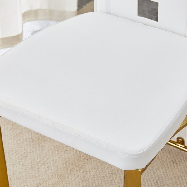 English Elm Modern Minimalist White Saddleback Dining Chairs with Golden Legs Set of 4 W1151P233616